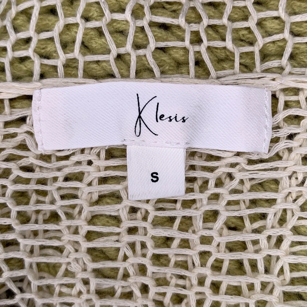 Klesis Crop Top Crochet Long Sleeve Beige Green Size S